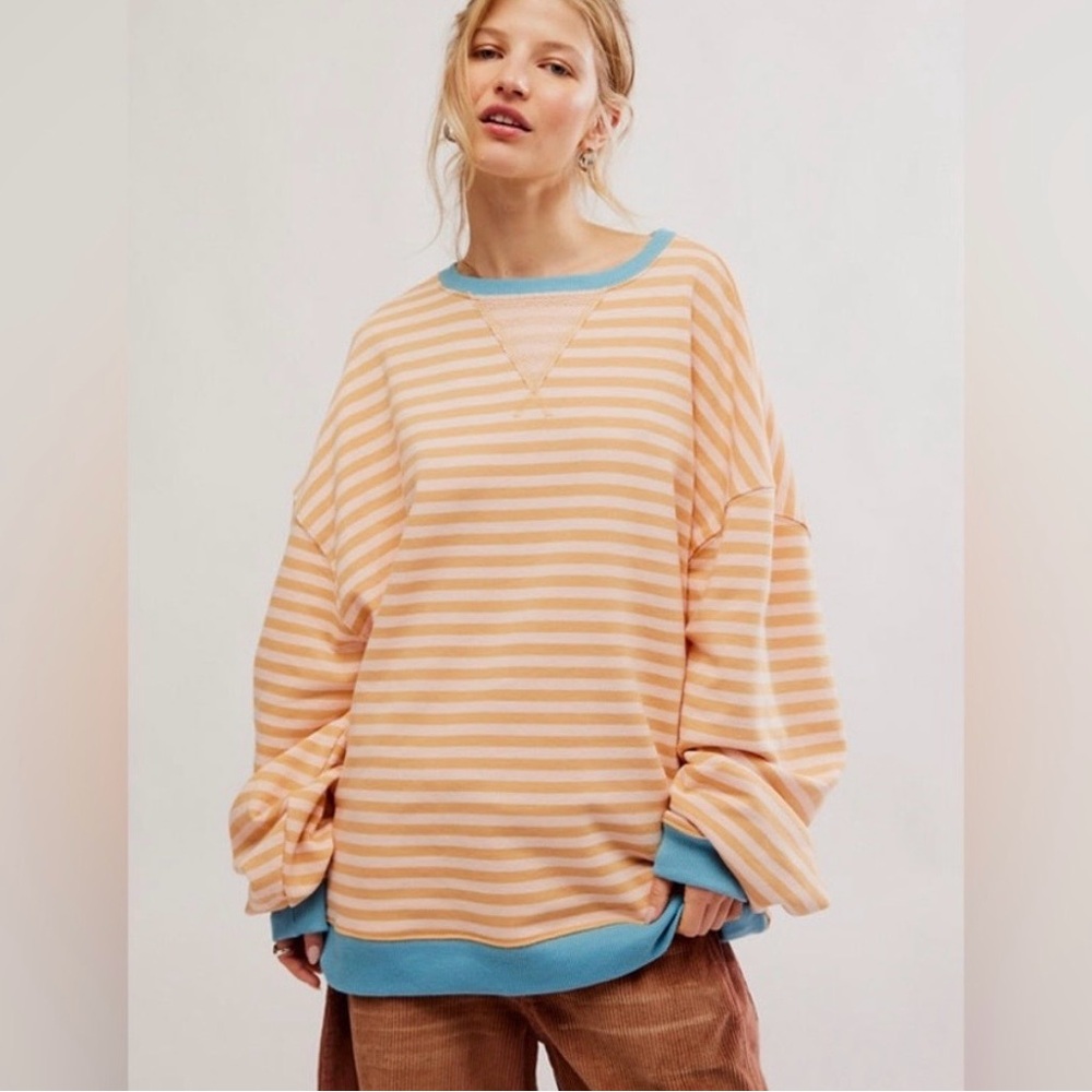 We The Free Striped Peach and Blue Sweatshirt